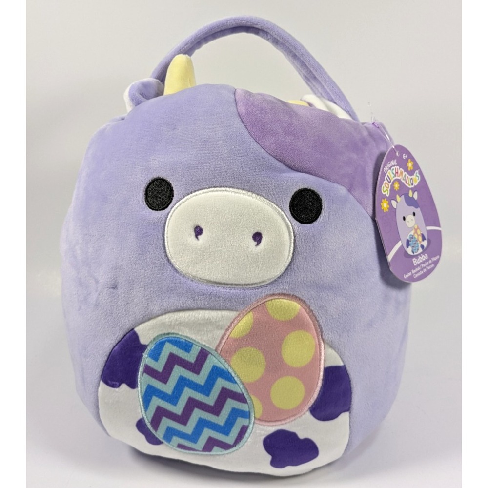 Original Squishmallows Bubba The Purple Cow w/Egg 10" Plush Easter Basket w/ Tag